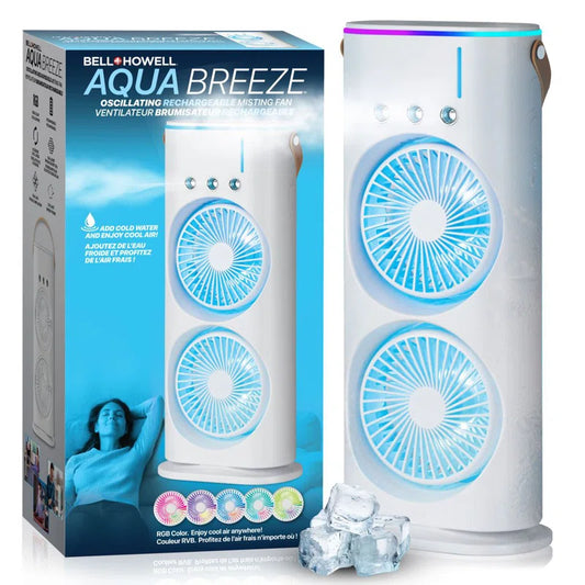 Aqua Breeze Dual Misting 3 Speed Rechargeable Fan with Remote Control